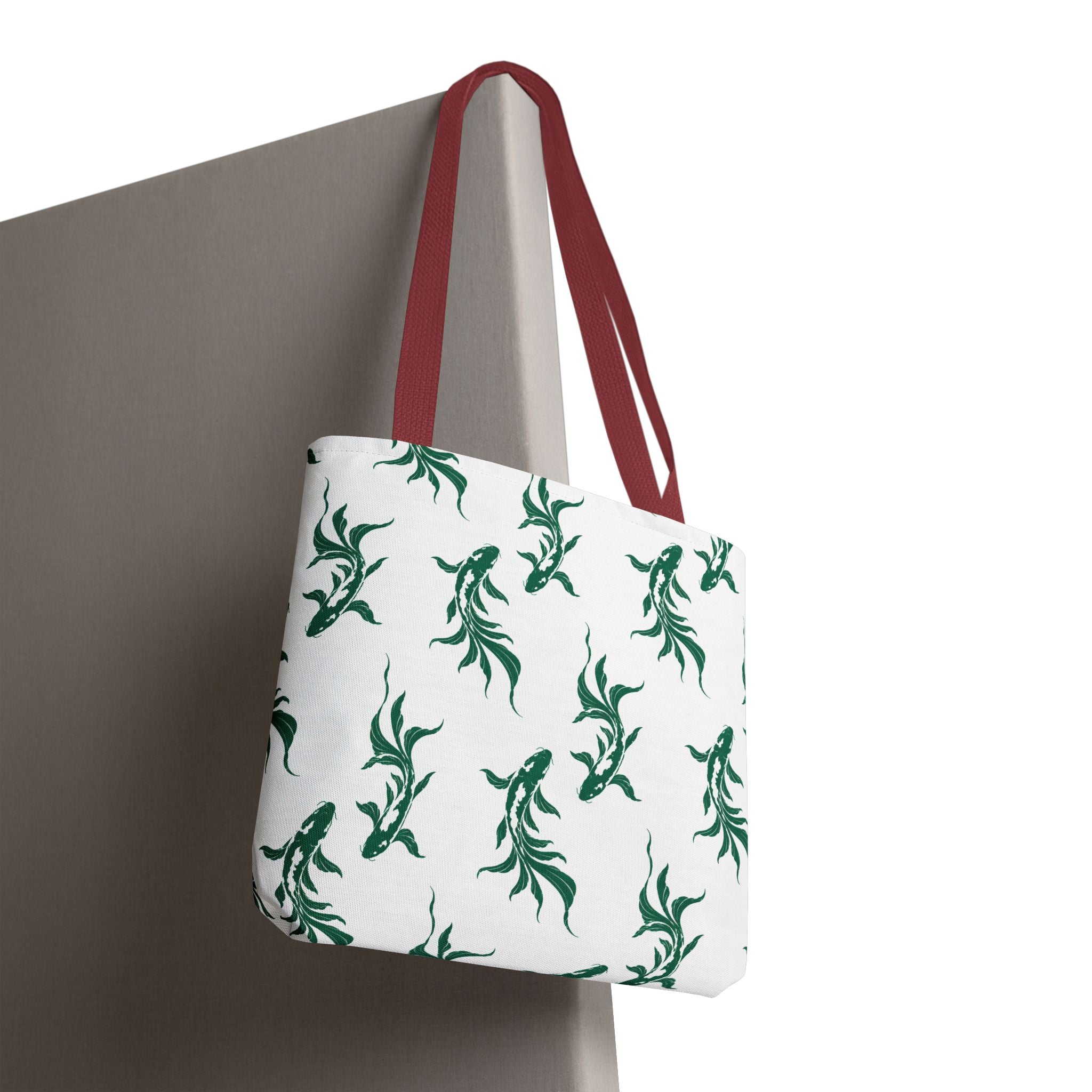 Green Koi Fish Pattern Tote Bag — Floral Aquatic All-Over Print Tote