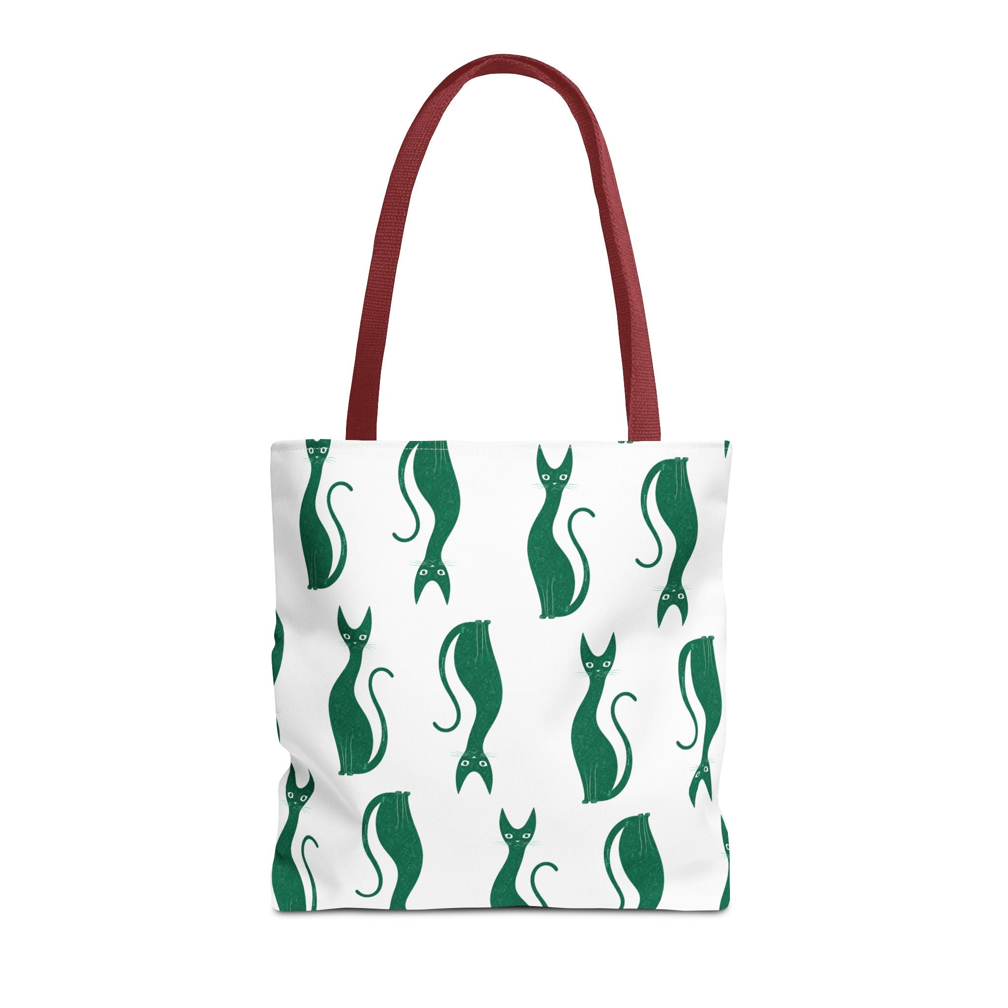 Green Cat Pattern Tote Bag — Cute Minimalist Cat Print All-Over Tote