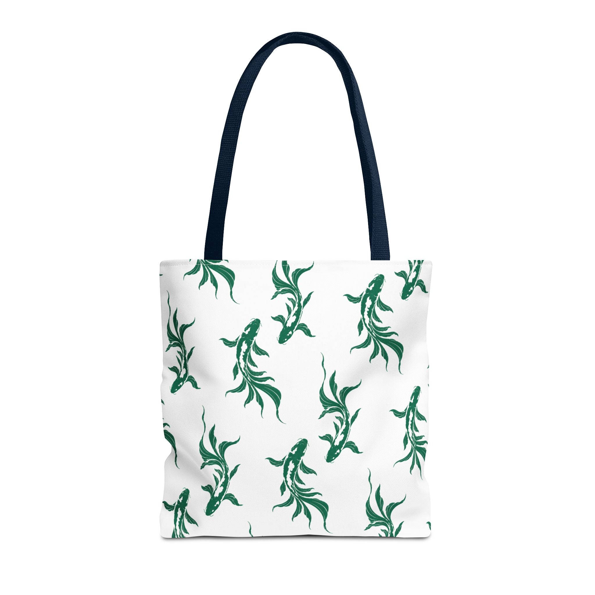 Green Koi Fish Pattern Tote Bag — Floral Aquatic All-Over Print Tote