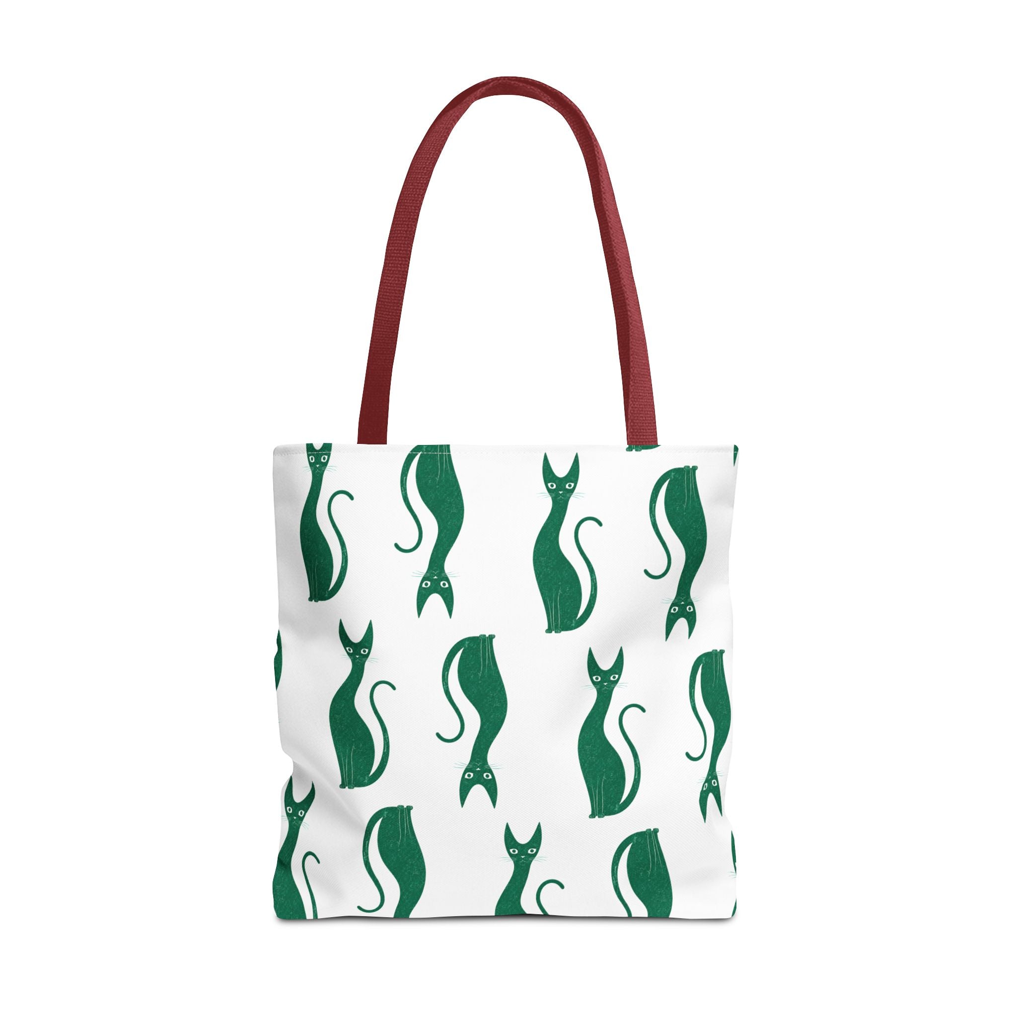 Green Cat Pattern Tote Bag — Cute Minimalist Cat Print All-Over Tote