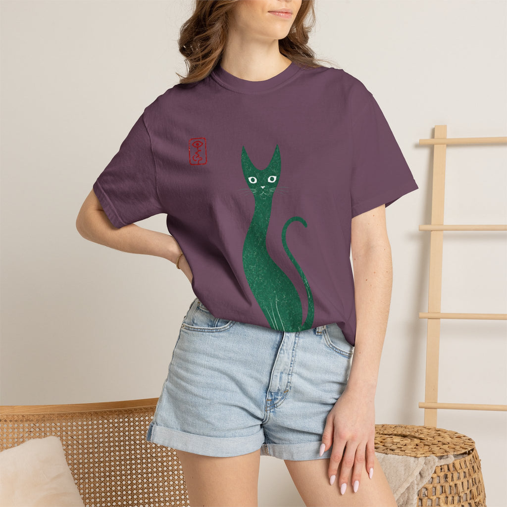 Cat Silhouette T-Shirt — Minimal Green Kitty Graphic Tee