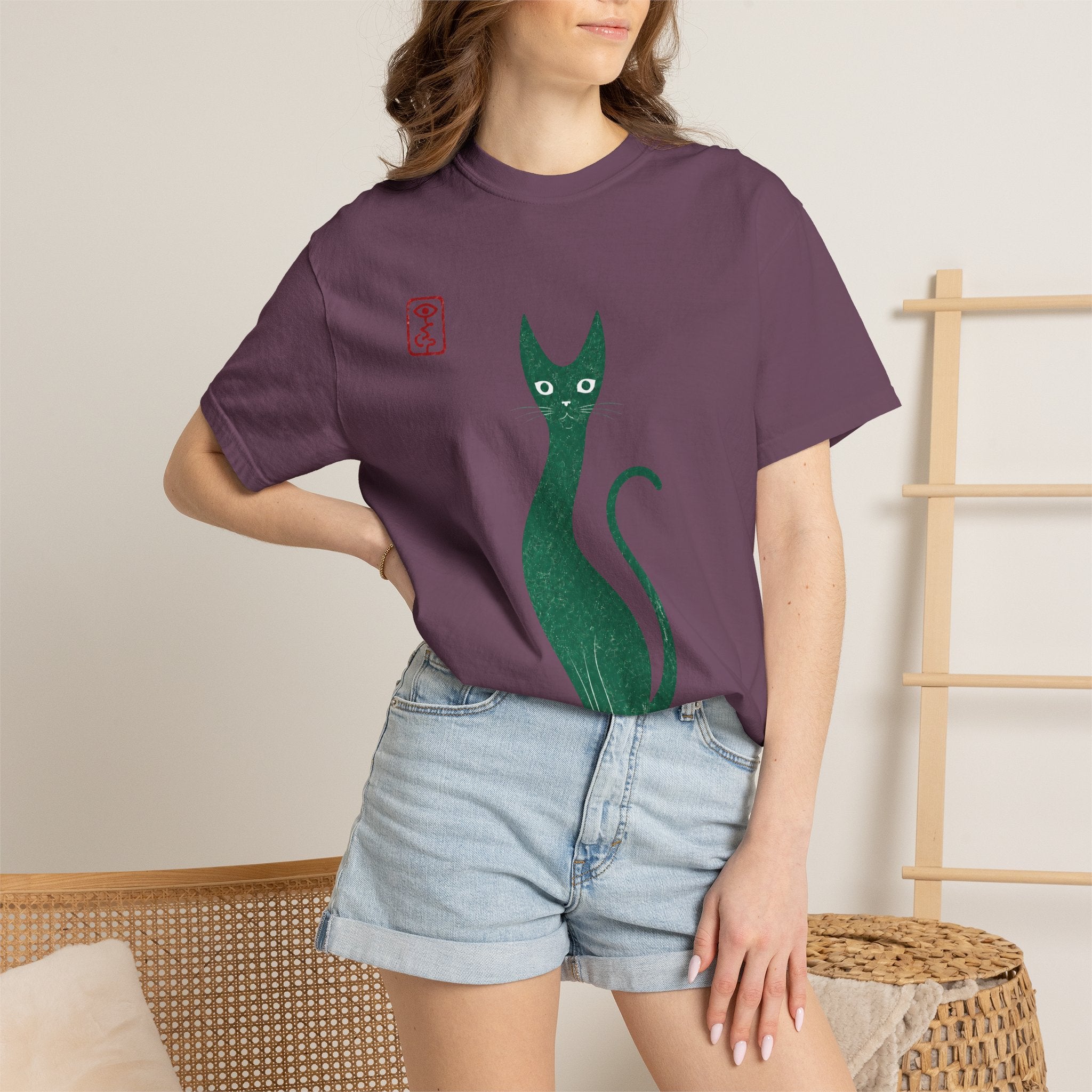 Cat Silhouette T-Shirt — Minimal Green Kitty Graphic Tee