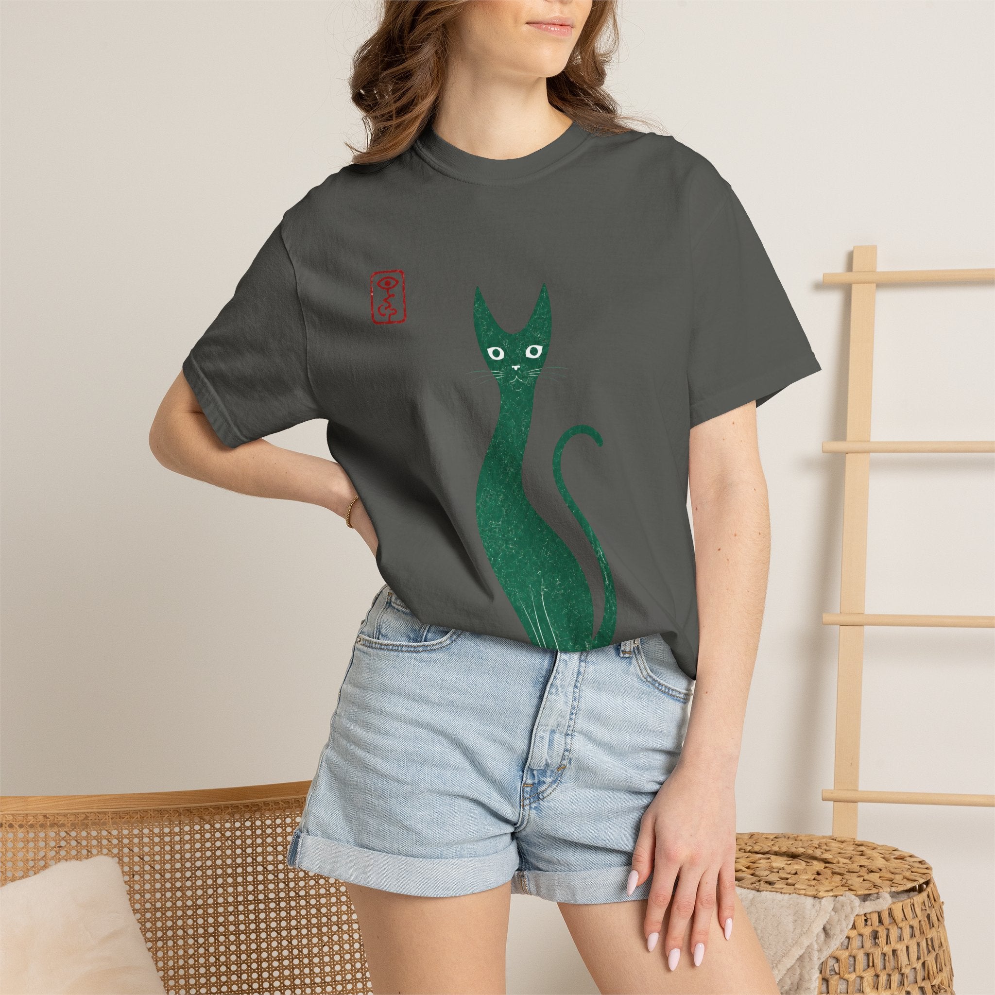 Cat Silhouette T-Shirt — Minimal Green Kitty Graphic Tee