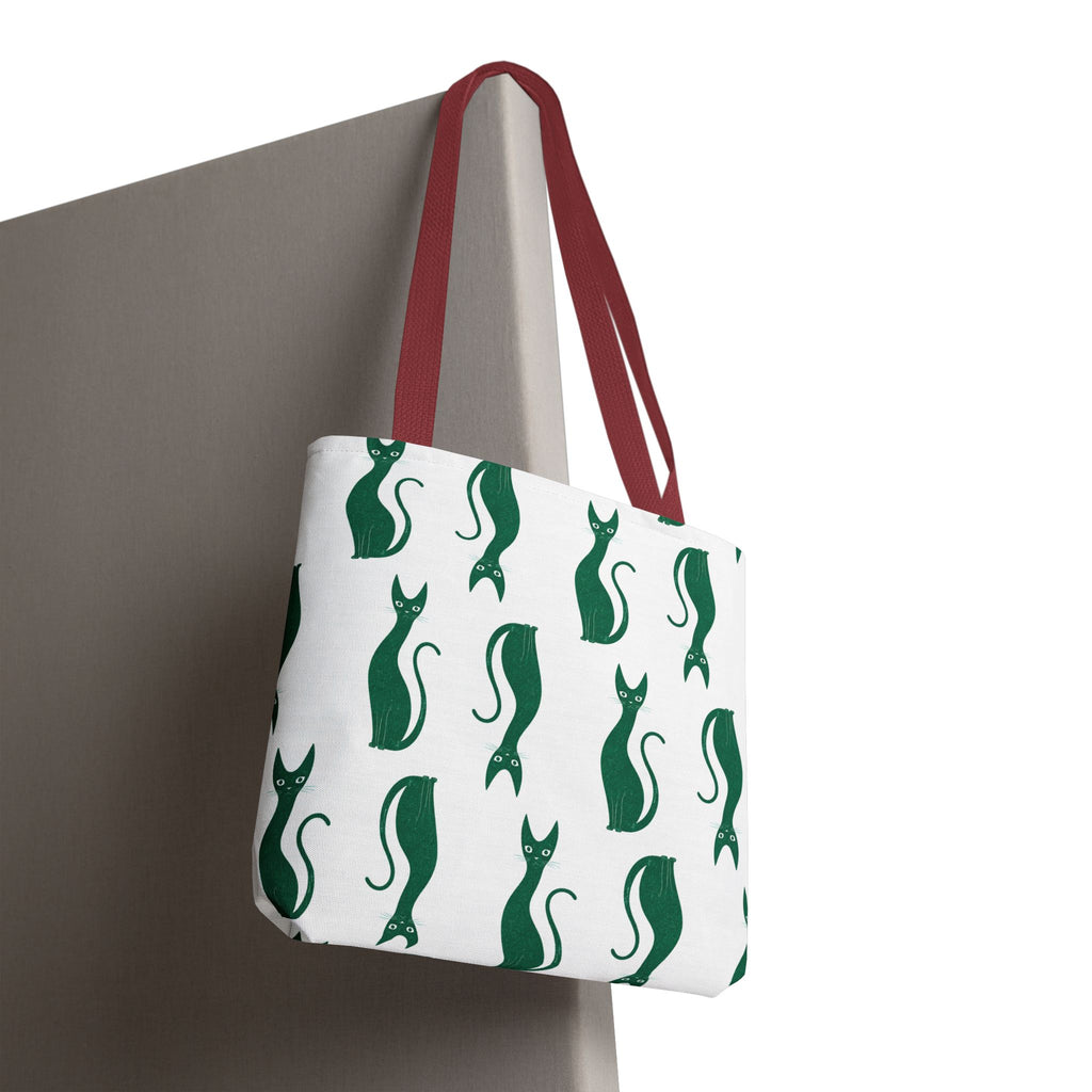 Green Cat Pattern Tote Bag — Cute Minimalist Cat Print All-Over Tote