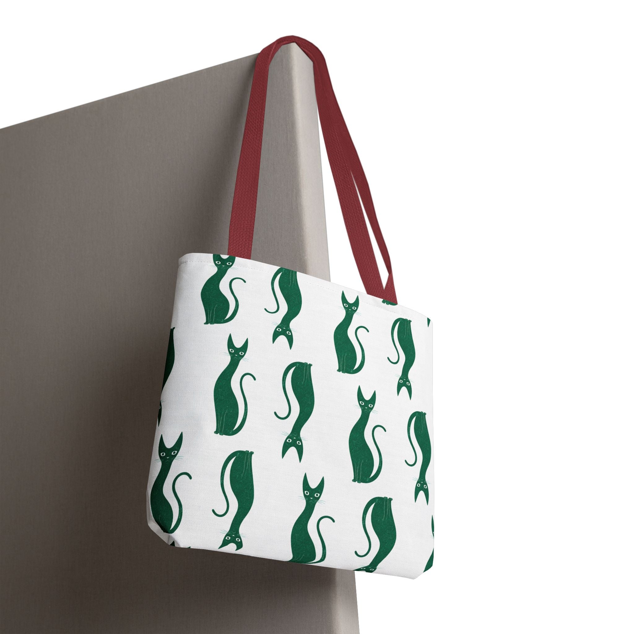 Green Cat Pattern Tote Bag — Cute Minimalist Cat Print All-Over Tote
