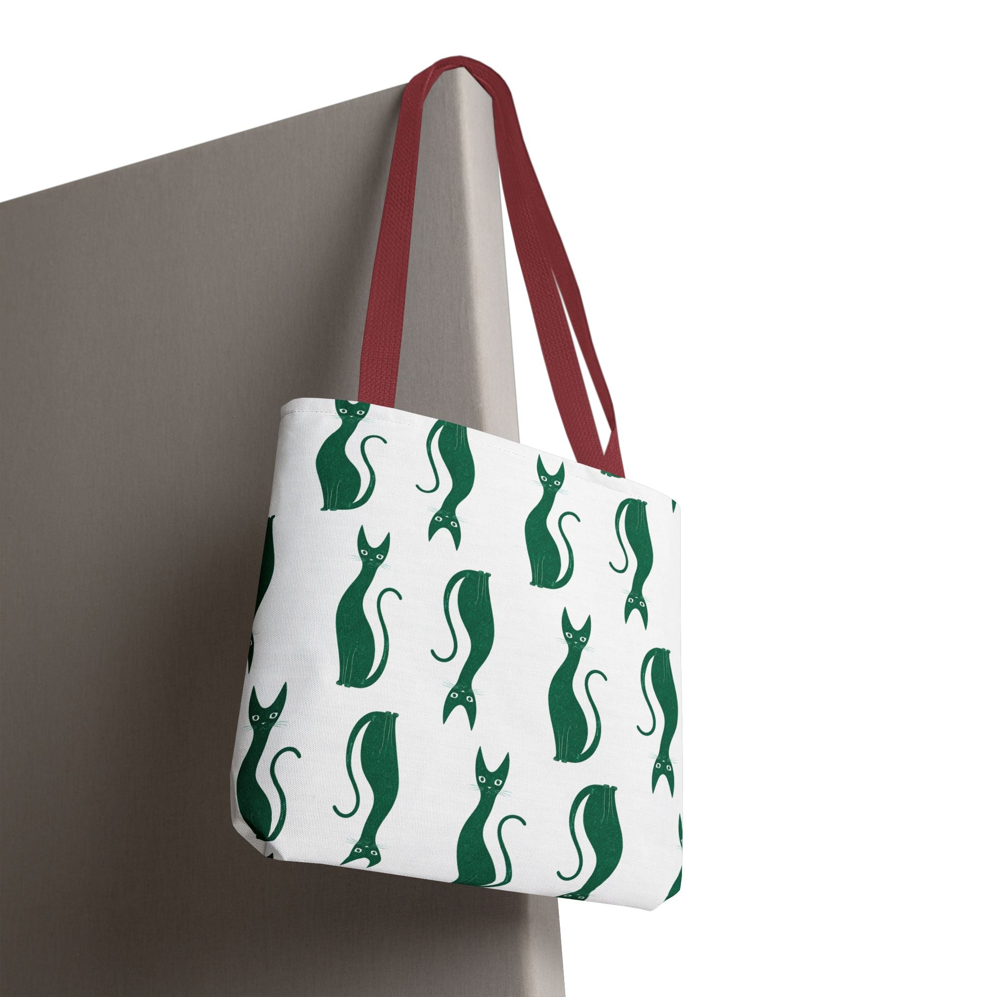 Green Cat Pattern Tote Bag — Cute Minimalist Cat Print All-Over Tote