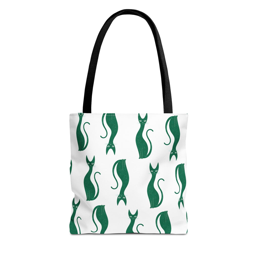 Green Cat Pattern Tote Bag — Cute Minimalist Cat Print All-Over Tote