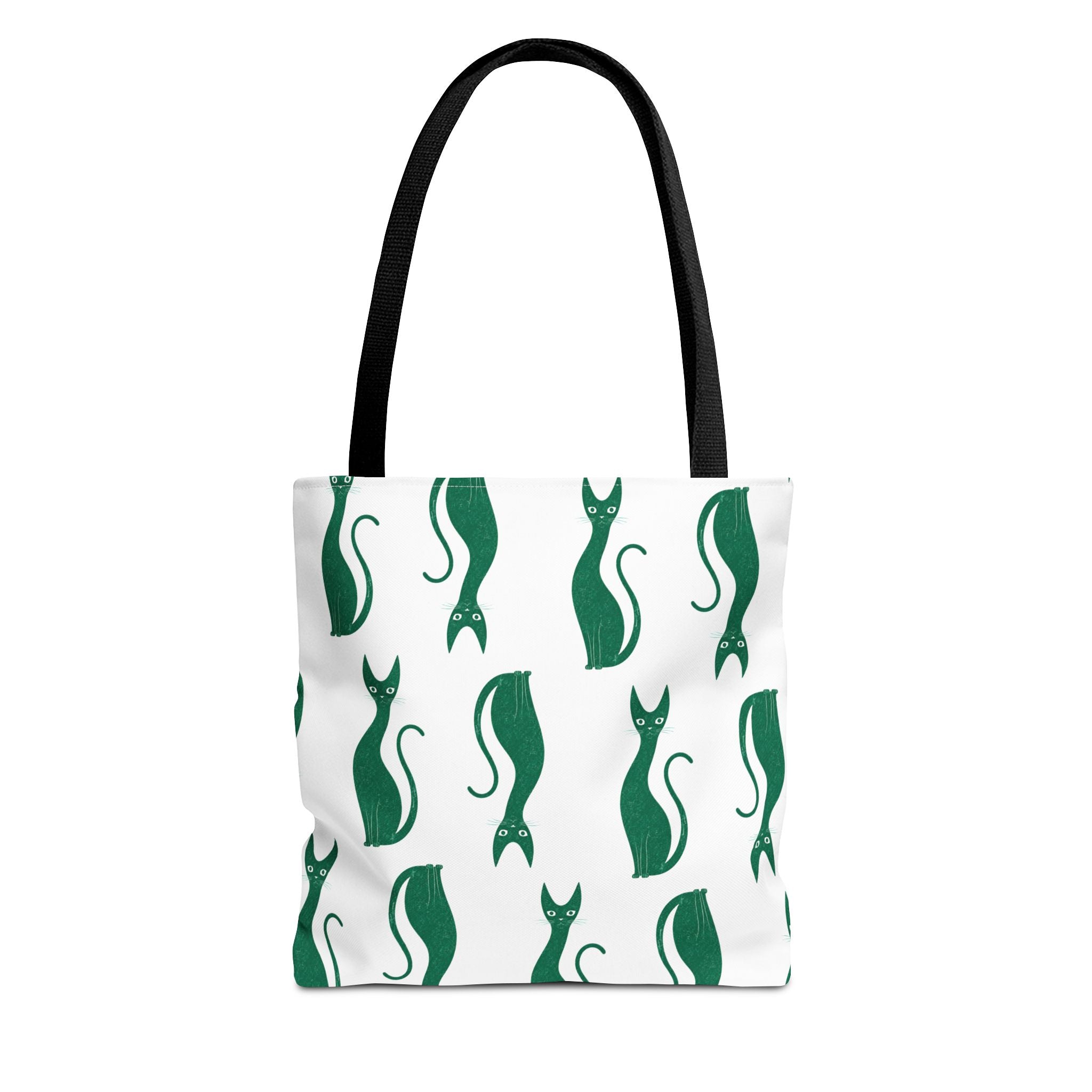 Green Cat Pattern Tote Bag — Cute Minimalist Cat Print All-Over Tote
