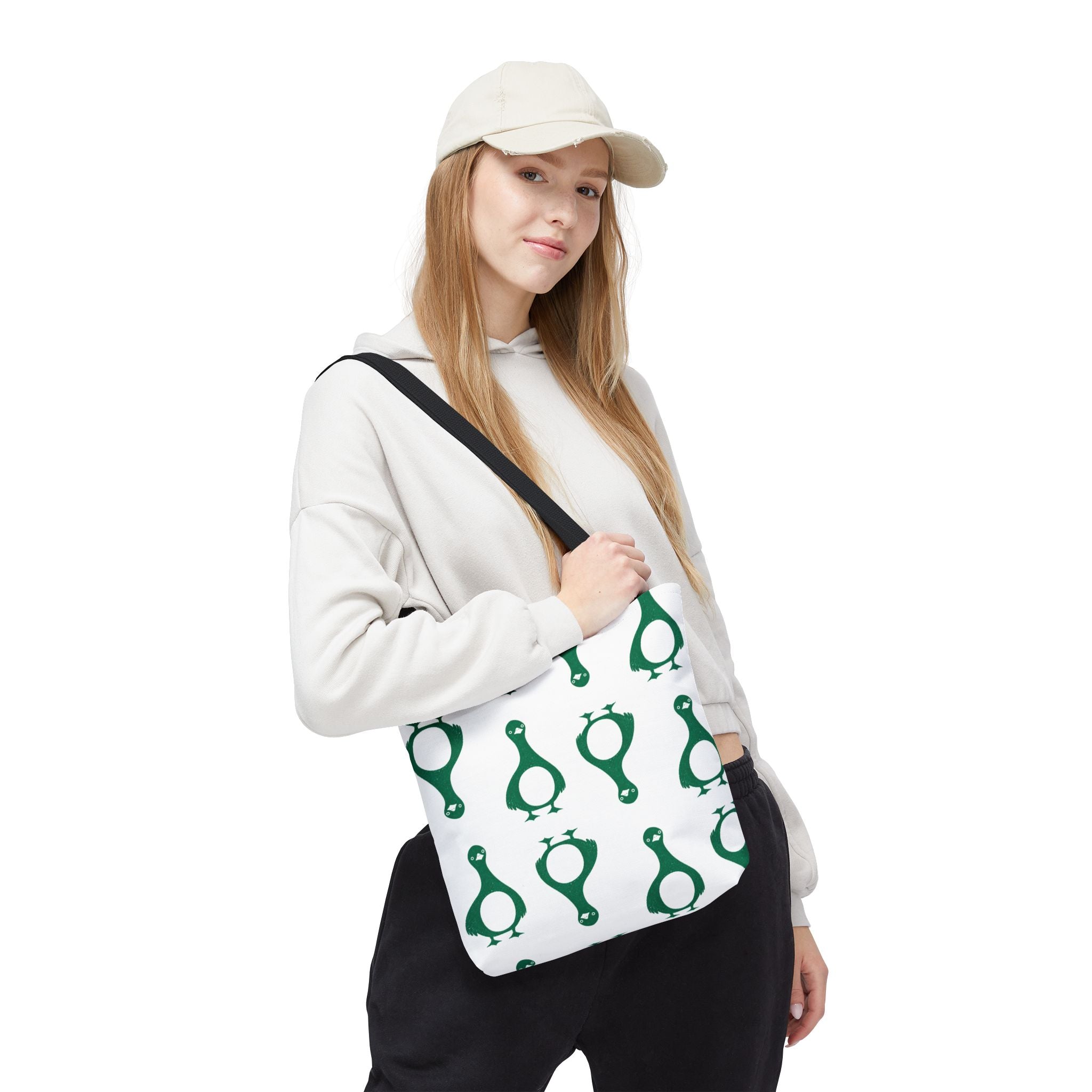 Green Penguin Pattern Tote Bag — Cute Reusable Shopping & Beach Tote