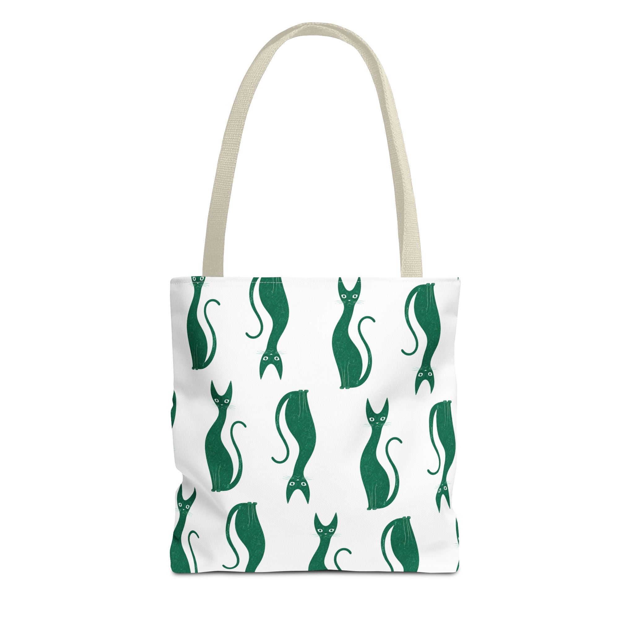 Green Cat Pattern Tote Bag — Cute Minimalist Cat Print All-Over Tote