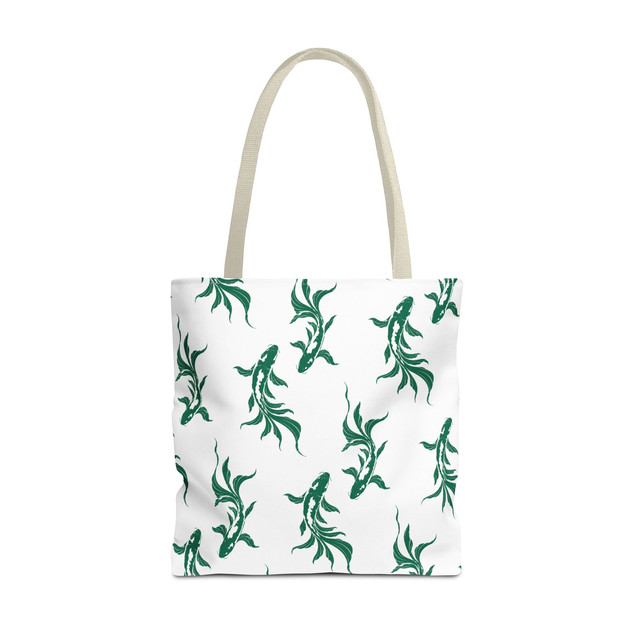 Green Koi Fish Pattern Tote Bag — Floral Aquatic All-Over Print Tote