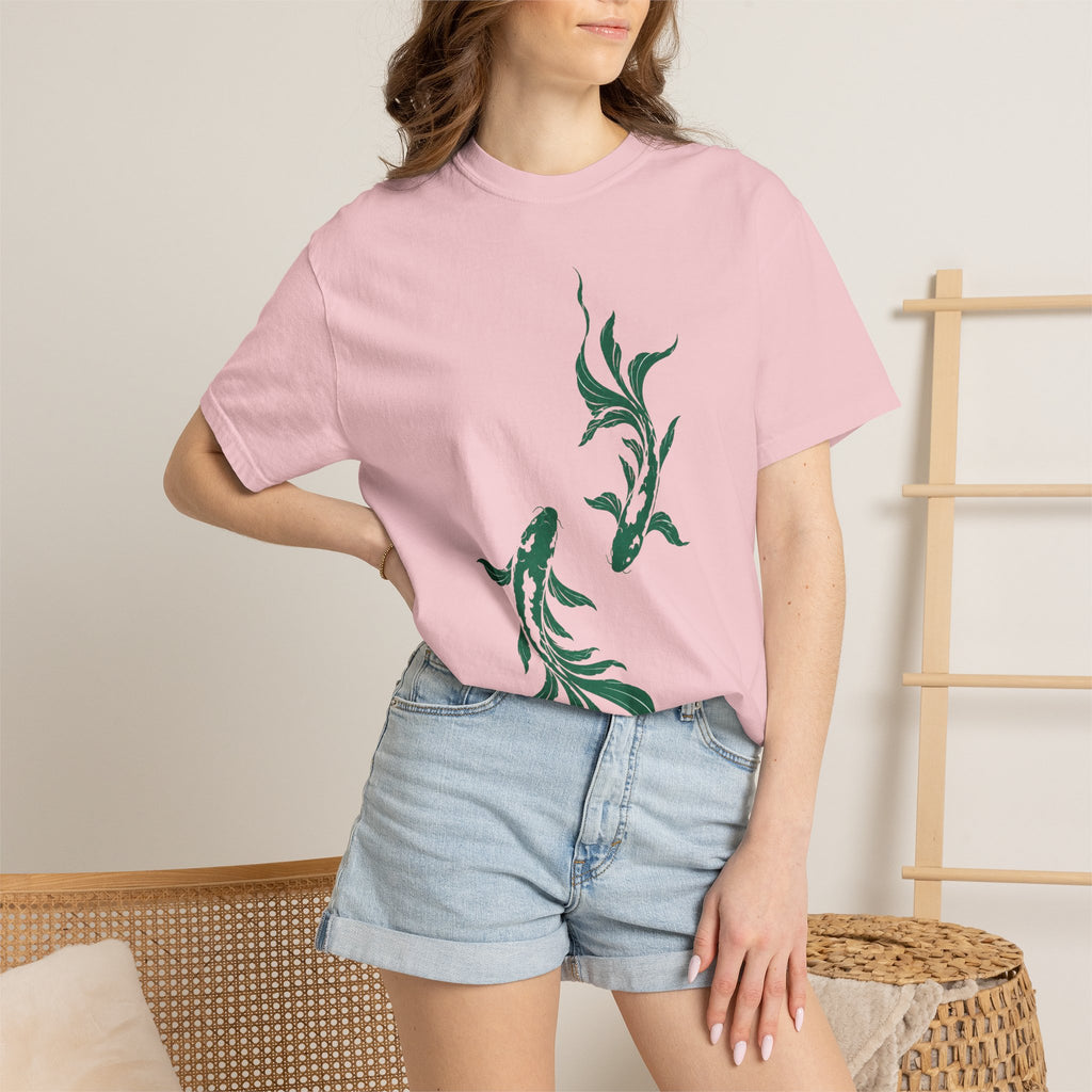 Koi Fish Graphic T-Shirt – Green Dual Koi Design
