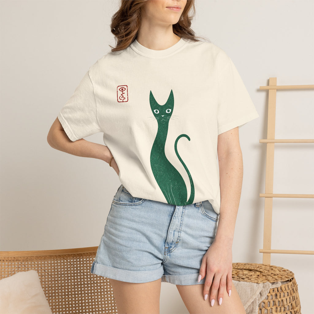 Cat Silhouette T-Shirt — Minimal Green Kitty Graphic Tee