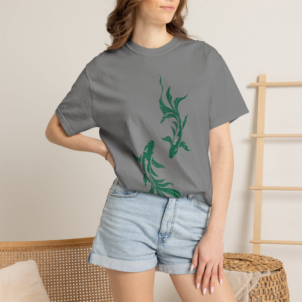 Koi Fish Graphic T-Shirt – Green Dual Koi Design