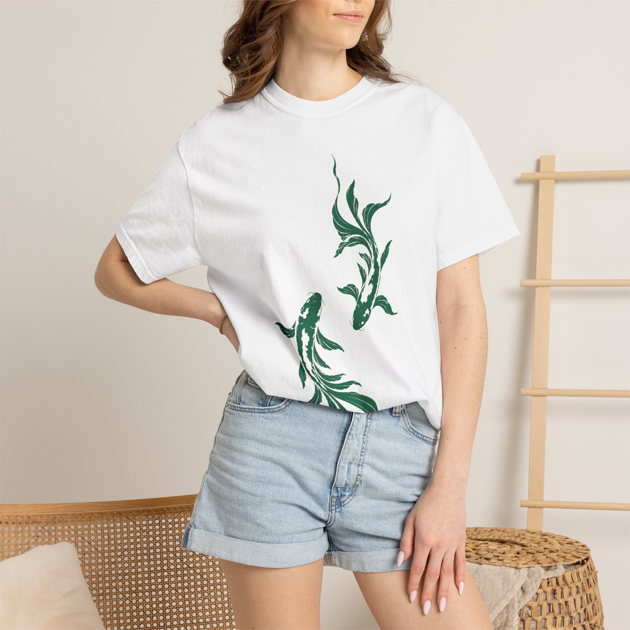 Koi Fish Graphic T-Shirt – Green Dual Koi Design