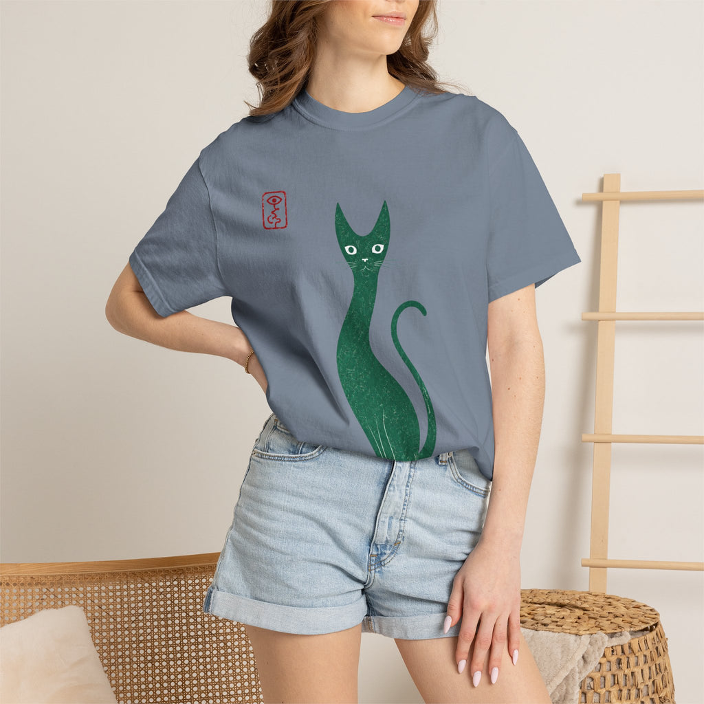 Cat Silhouette T-Shirt — Minimal Green Kitty Graphic Tee