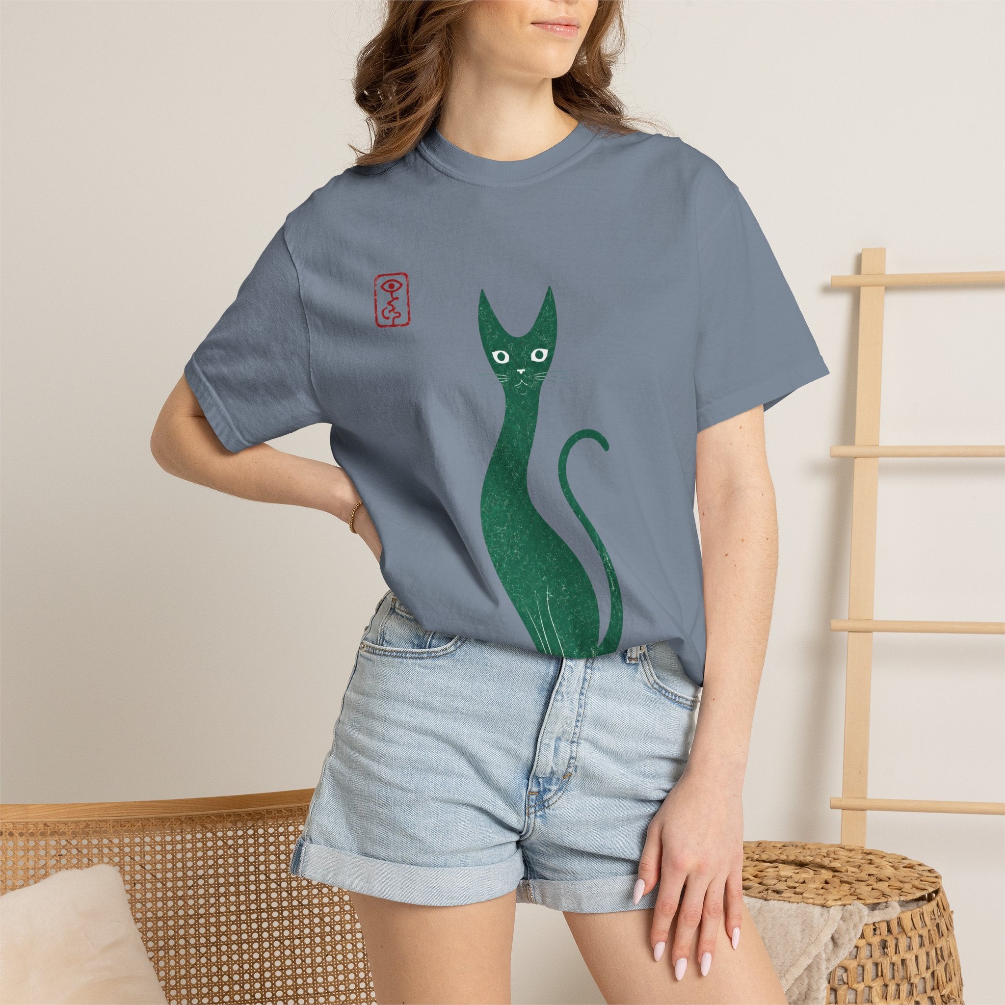 Cat Silhouette T-Shirt — Minimal Green Kitty Graphic Tee