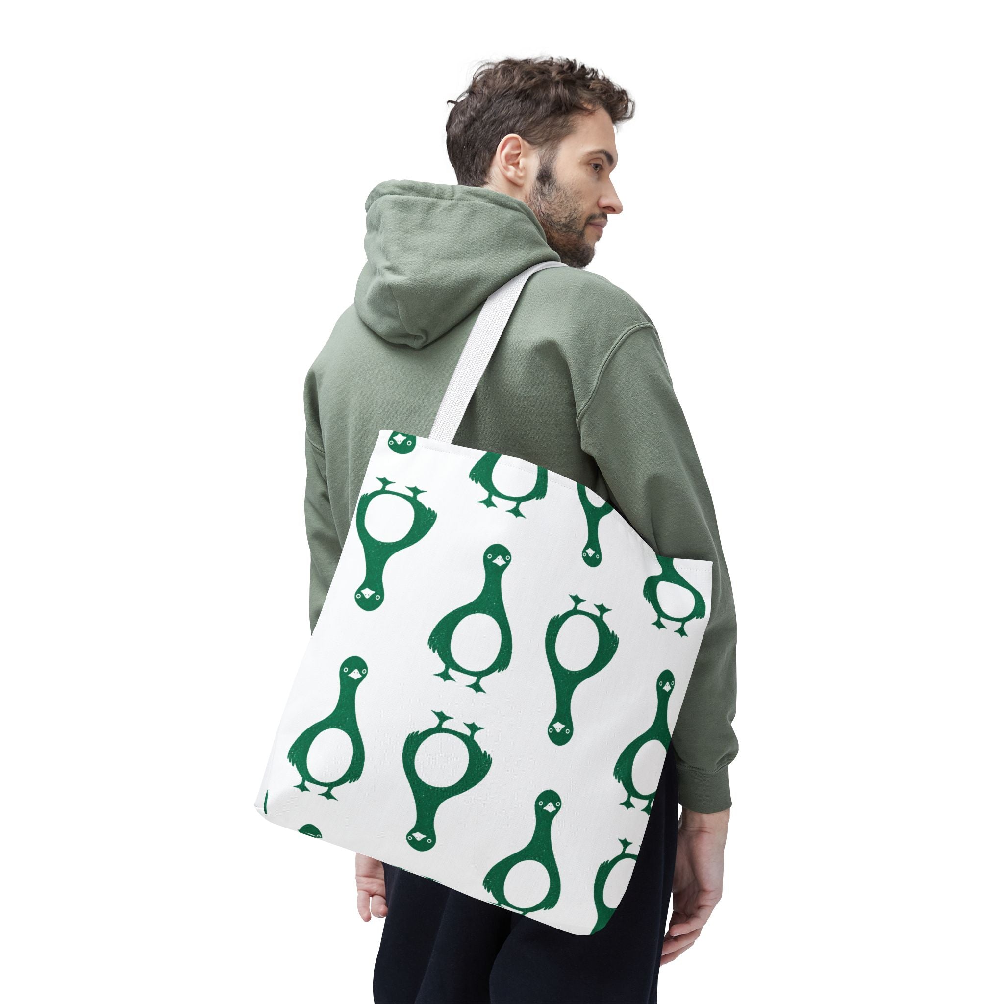 Green Penguin Pattern Tote Bag — Cute Reusable Shopping & Beach Tote
