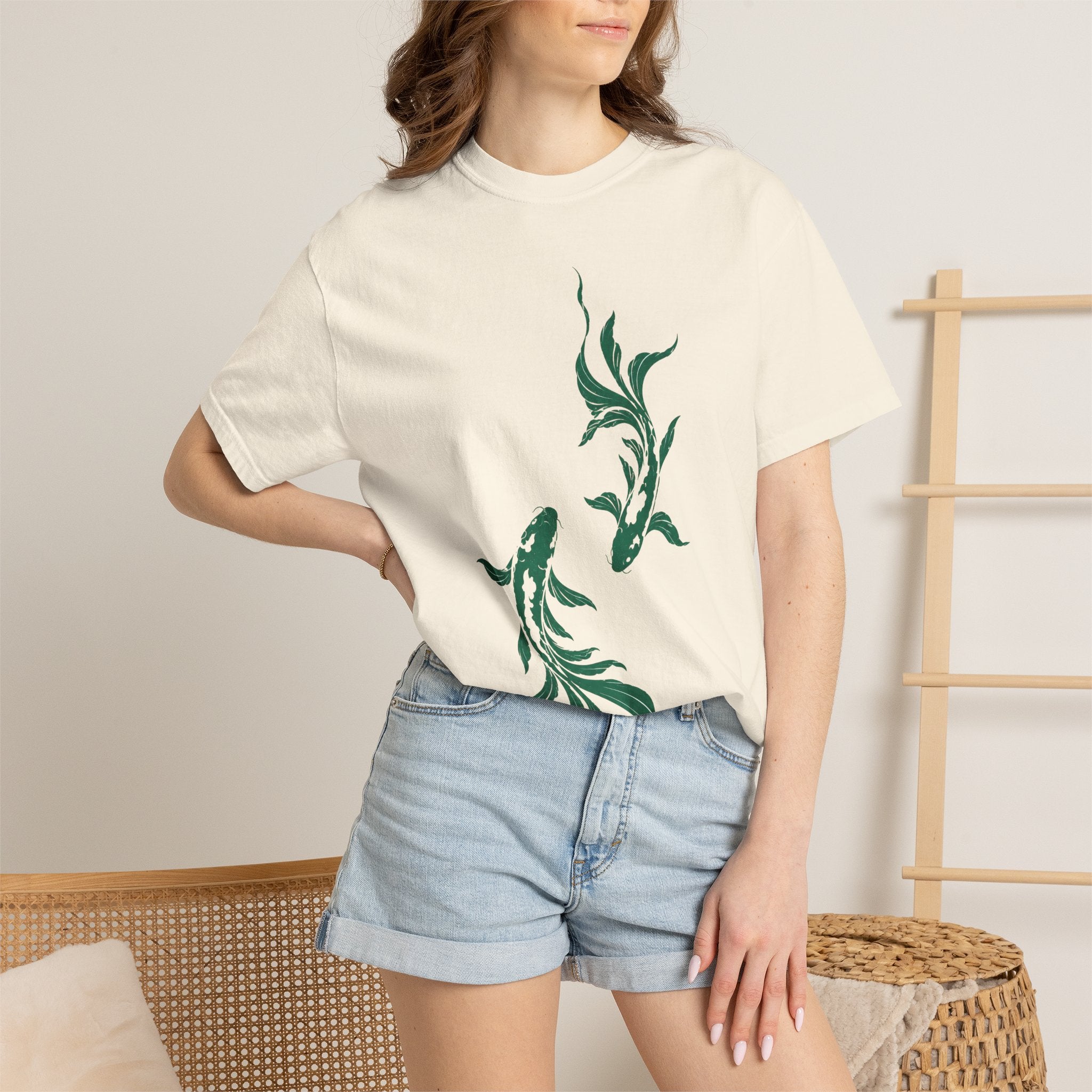 Koi Fish Graphic T-Shirt – Green Dual Koi Design