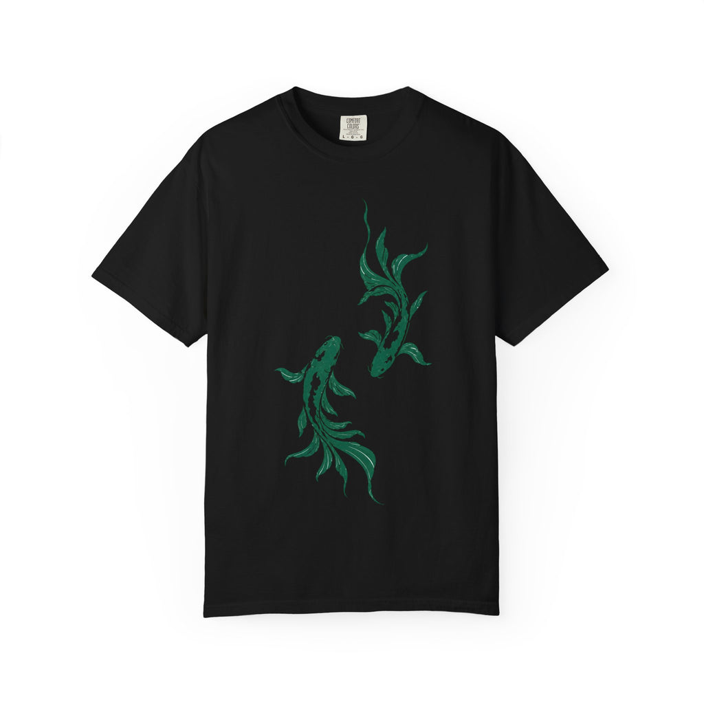 Koi Fish Graphic T-Shirt – Green Dual Koi Design