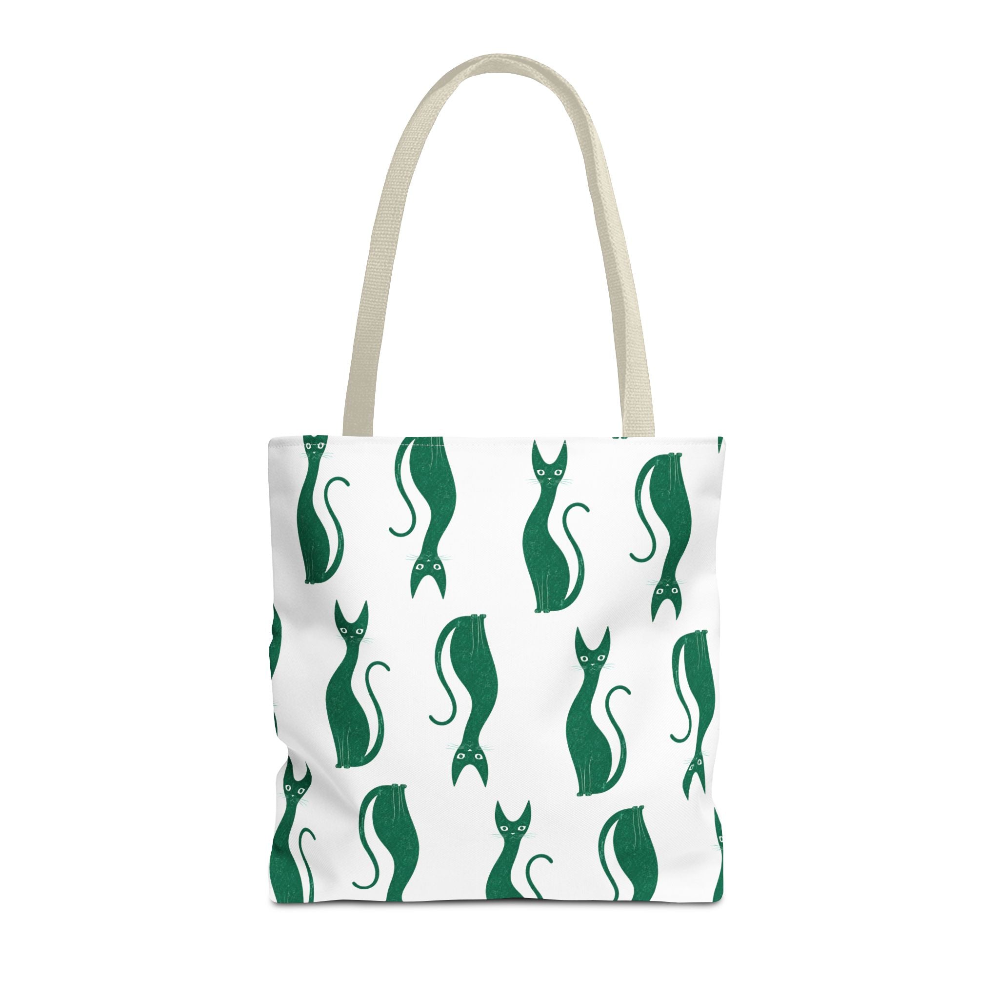 Green Cat Pattern Tote Bag — Cute Minimalist Cat Print All-Over Tote