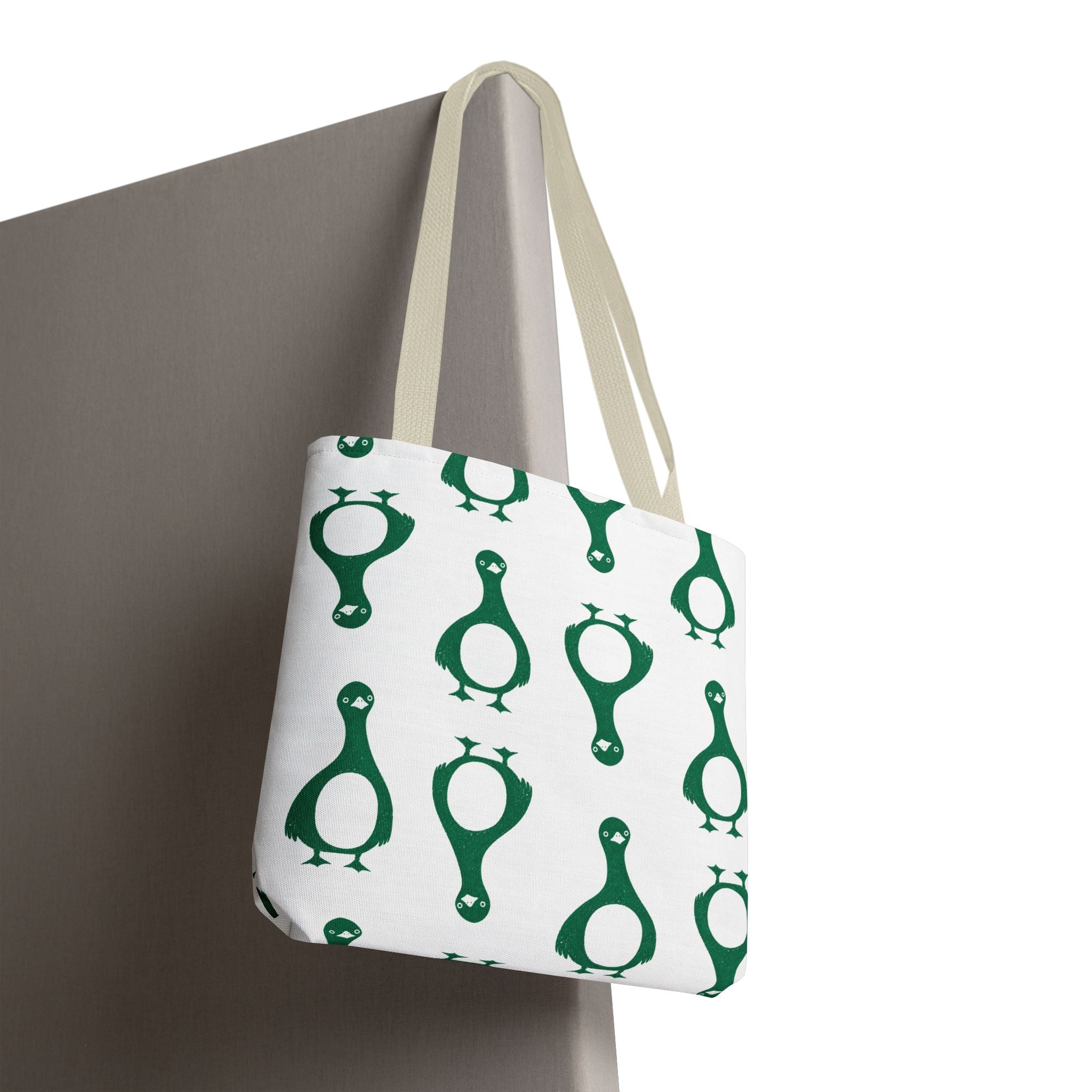 Green Penguin Pattern Tote Bag — Cute Reusable Shopping & Beach Tote