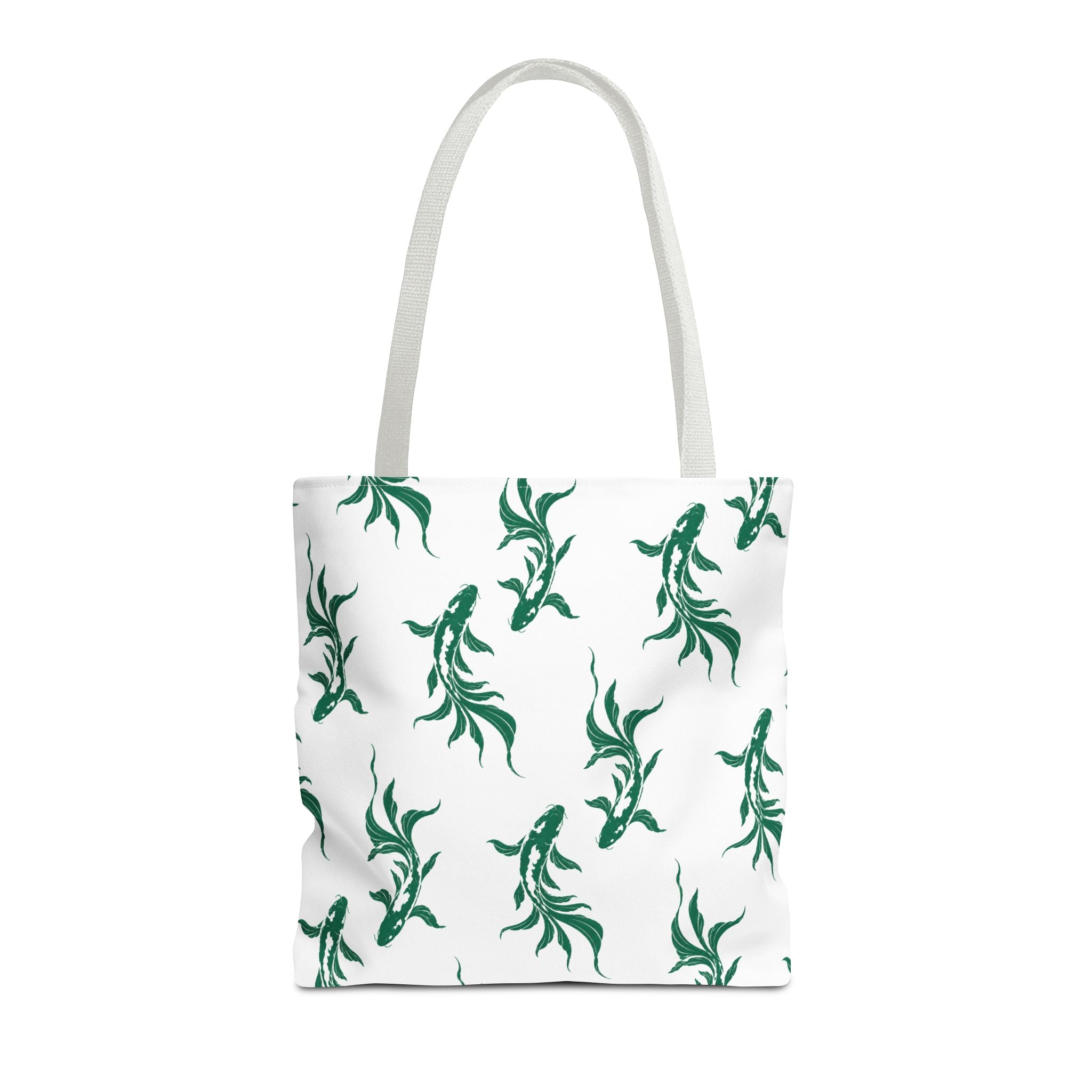 Green Koi Fish Pattern Tote Bag — Floral Aquatic All-Over Print Tote