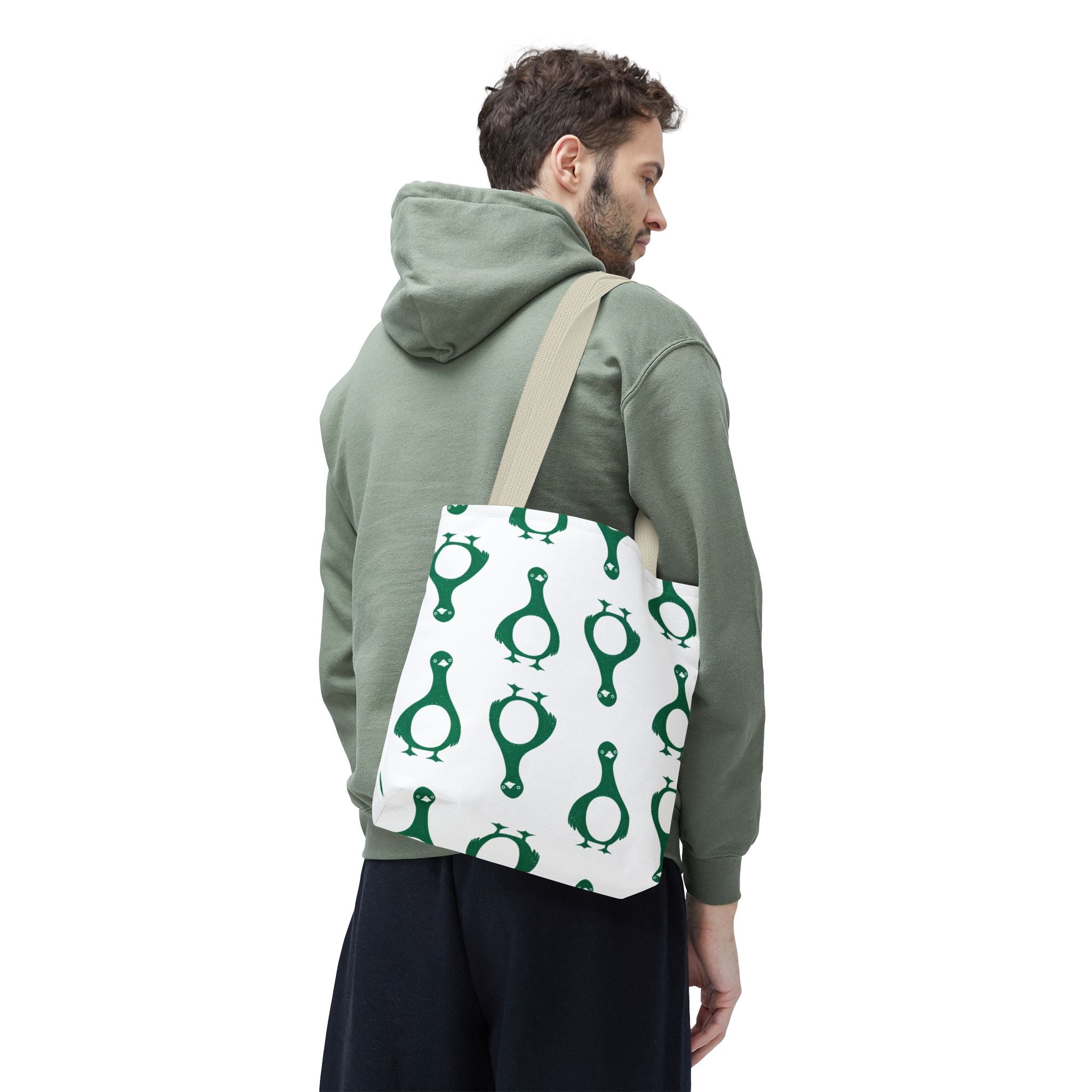 Green Penguin Pattern Tote Bag — Cute Reusable Shopping & Beach Tote