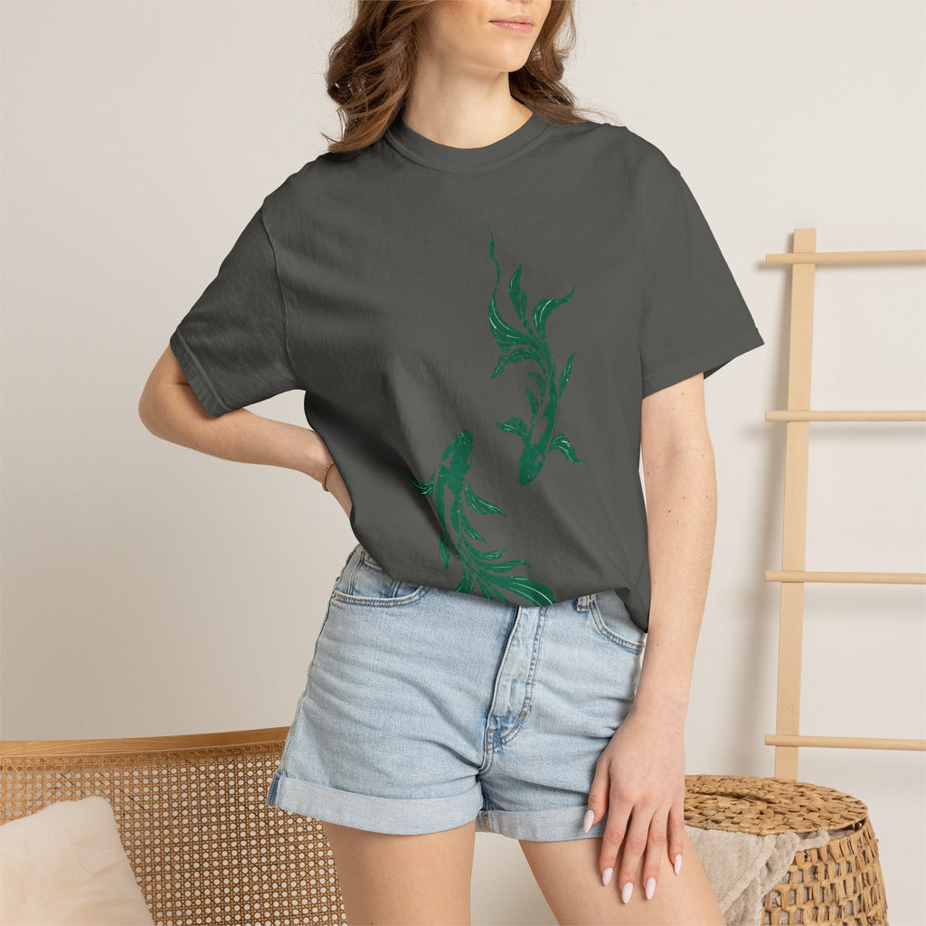 Koi Fish Graphic T-Shirt – Green Dual Koi Design