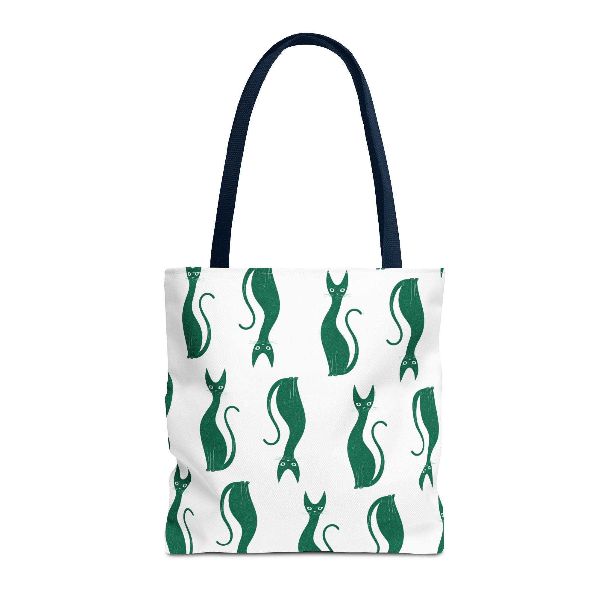 Green Cat Pattern Tote Bag — Cute Minimalist Cat Print All-Over Tote