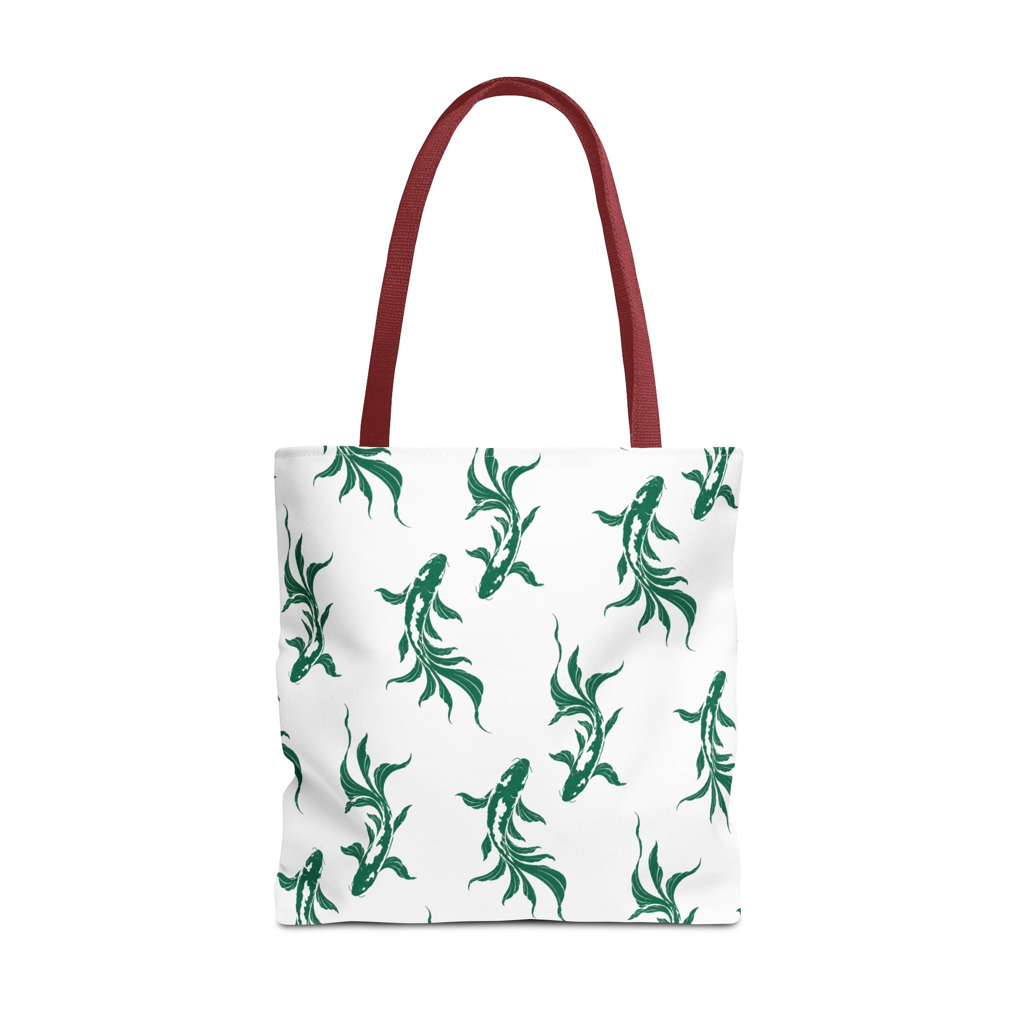 Green Koi Fish Pattern Tote Bag — Floral Aquatic All-Over Print Tote