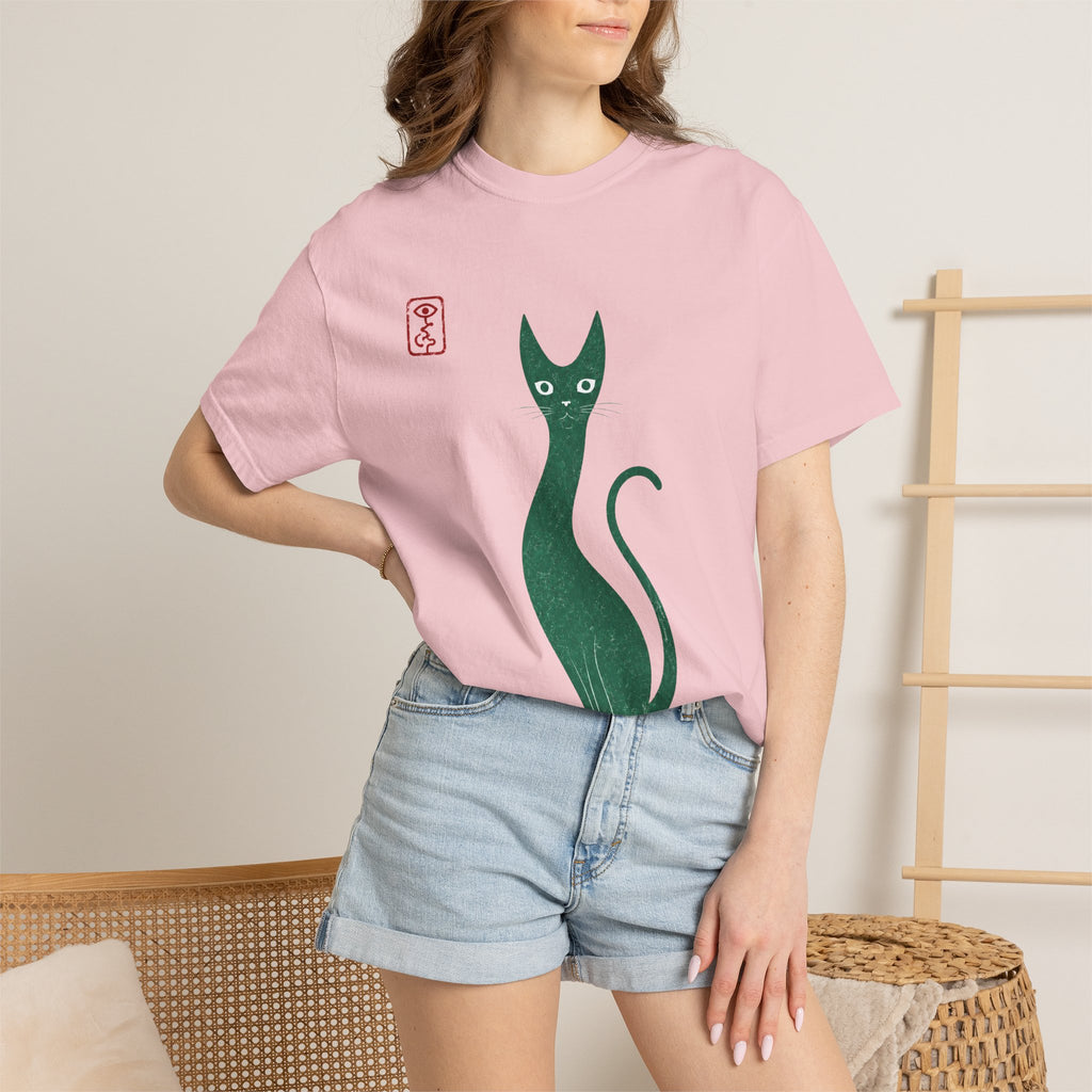 Cat Silhouette T-Shirt — Minimal Green Kitty Graphic Tee