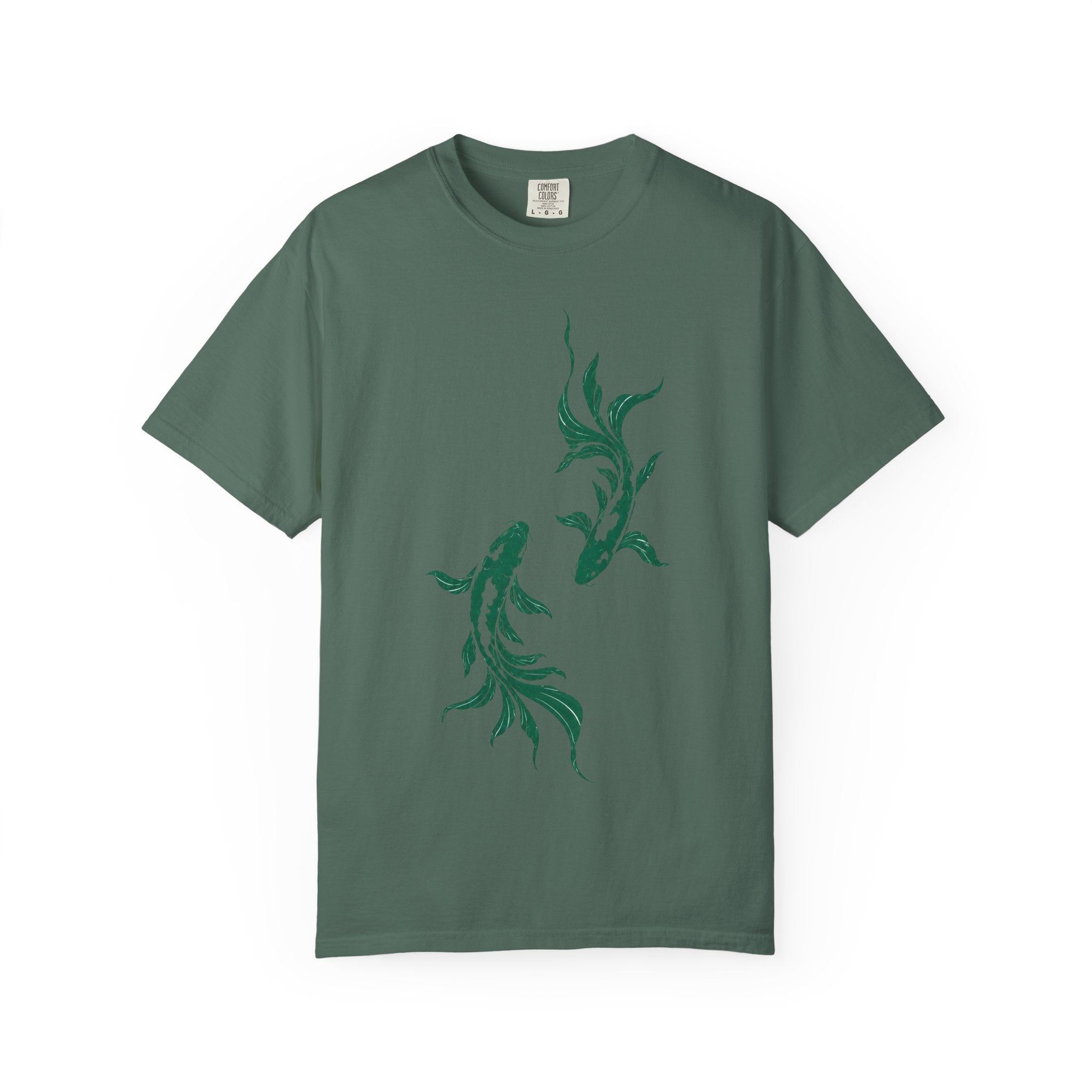 Koi Fish Graphic T-Shirt – Green Dual Koi Design