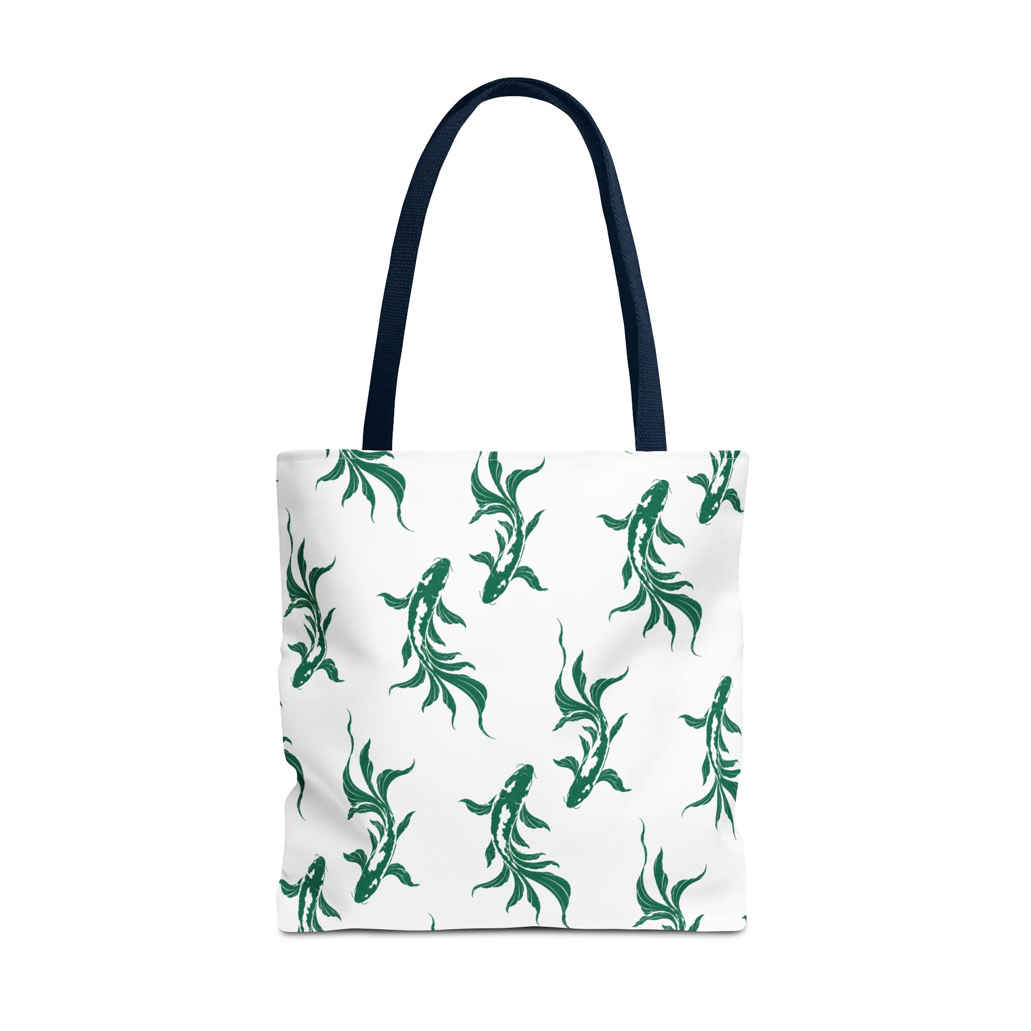 Green Koi Fish Pattern Tote Bag — Floral Aquatic All-Over Print Tote