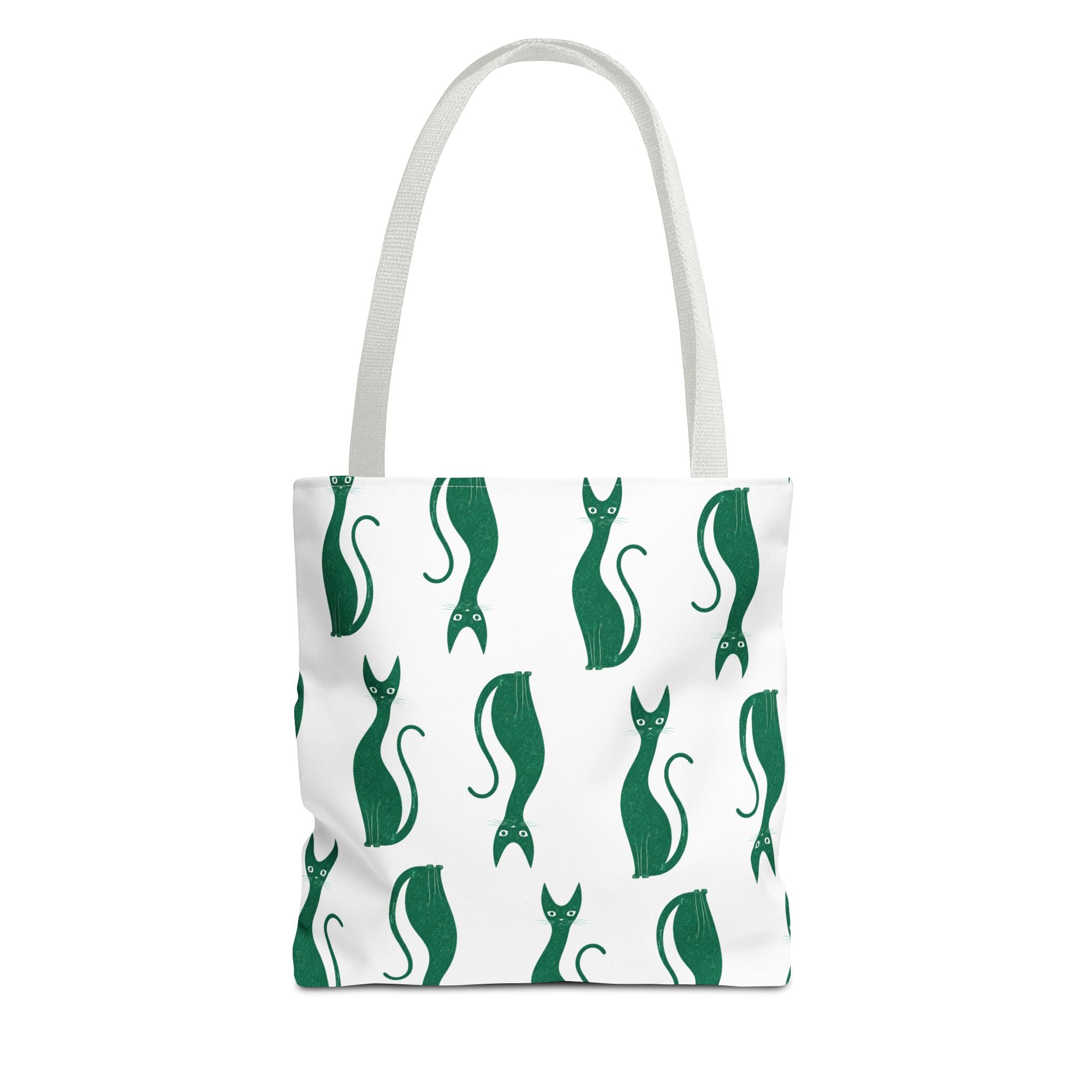 Green Cat Pattern Tote Bag — Cute Minimalist Cat Print All-Over Tote
